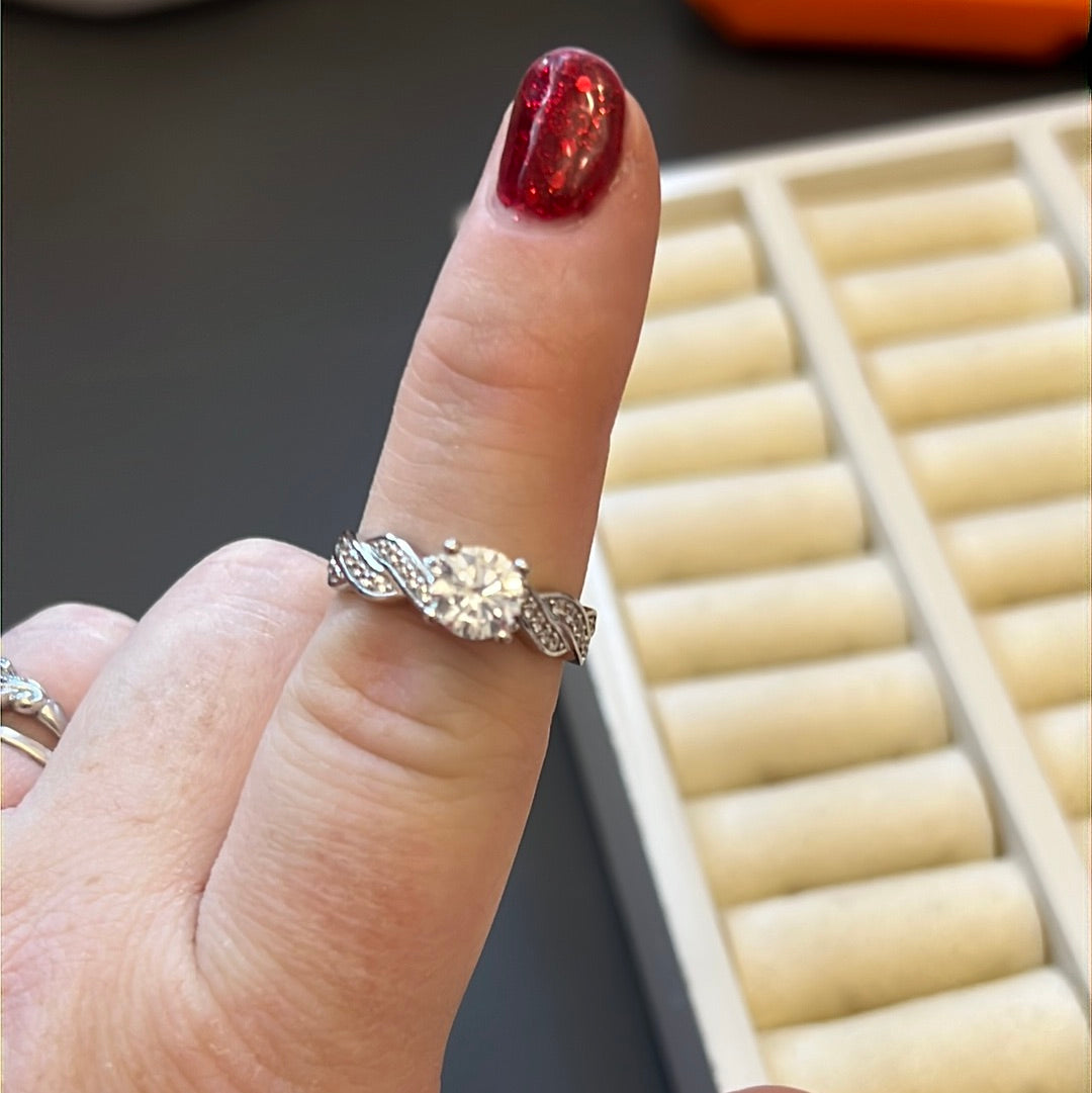 Sterling Silver Pave CZ Ring Cross Over Various Sizes