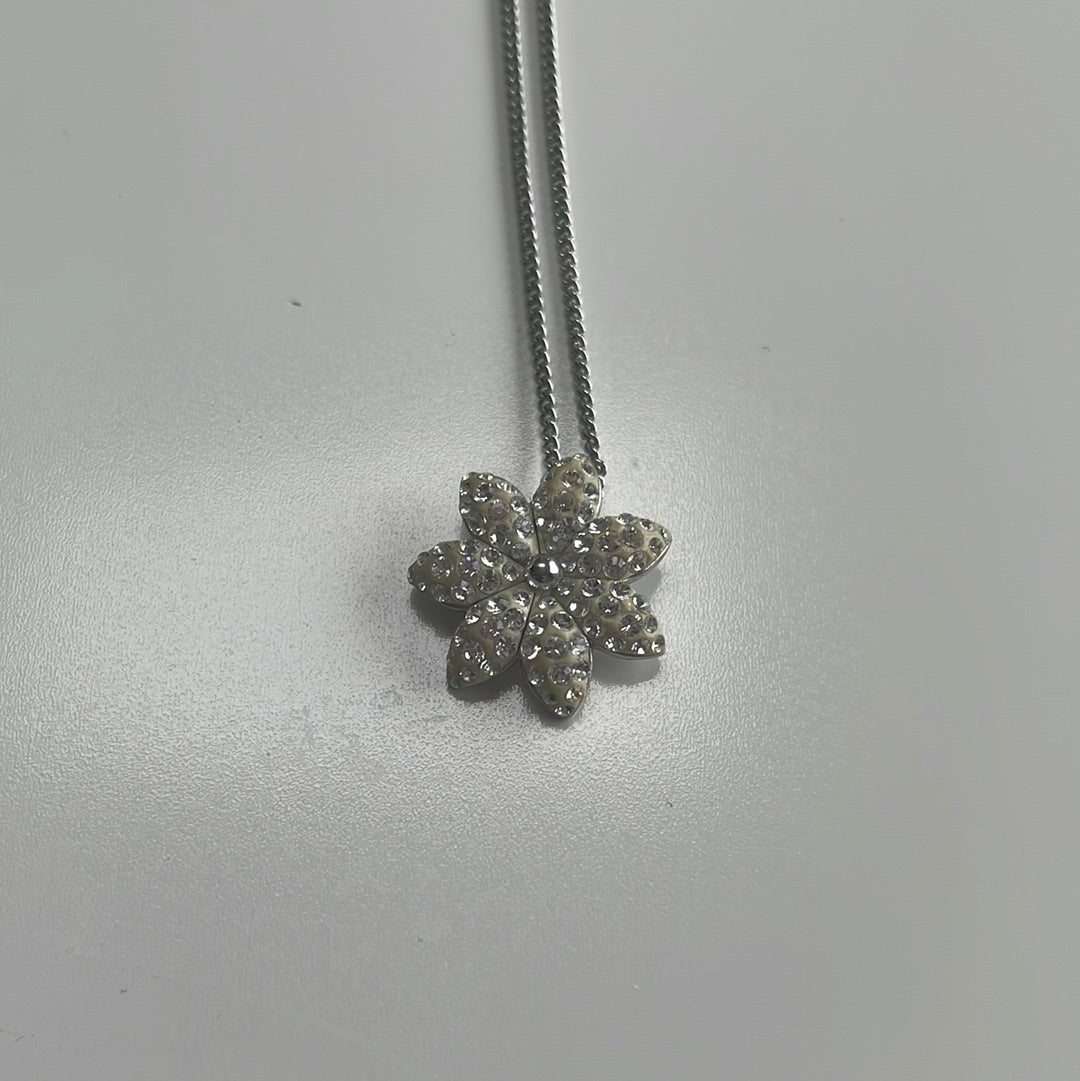 Genuine Swarovski Pave Crystal Cream Flower Poinsettia Necklace 49cm