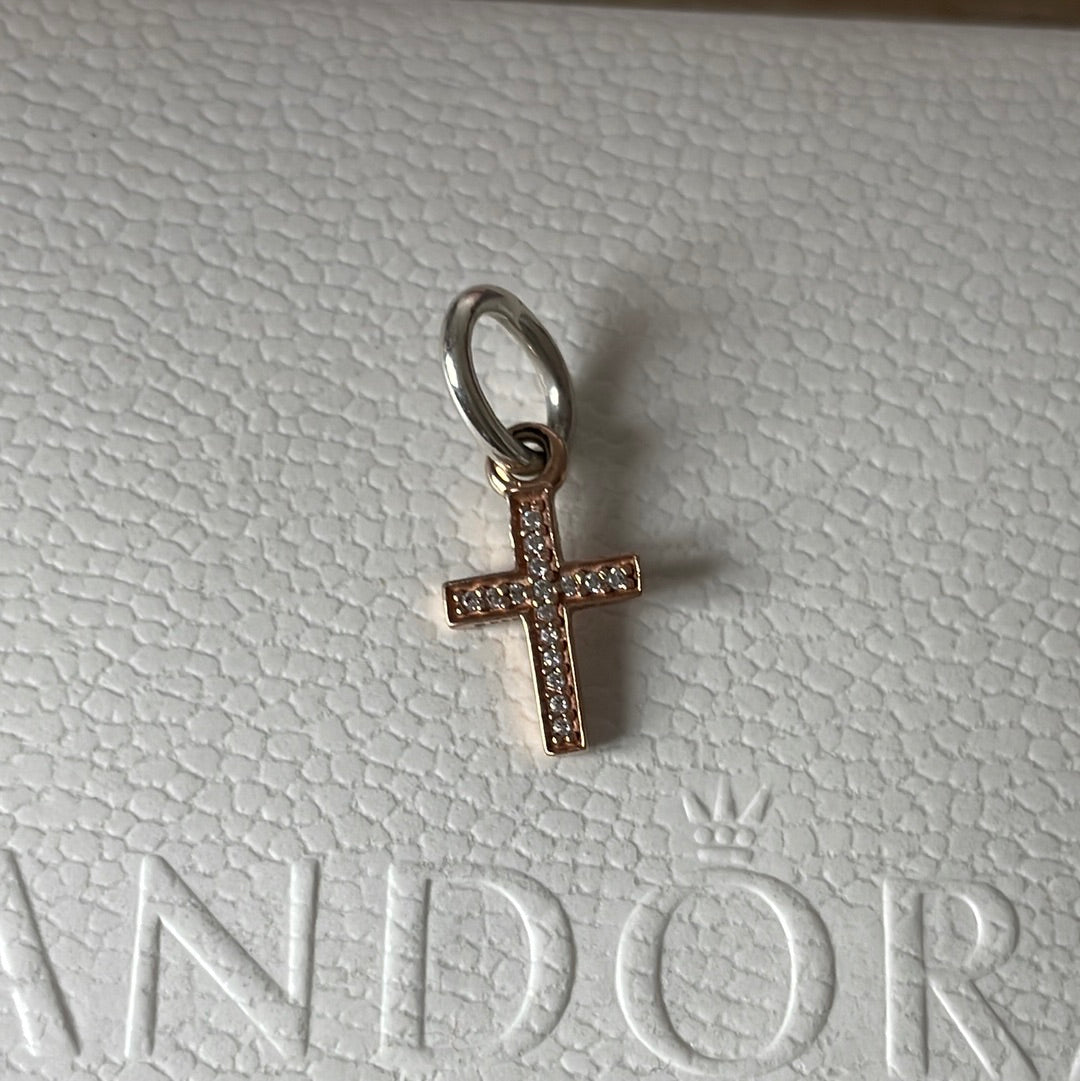 Genuine Pandora G585 Gold Pave Dangle Cross