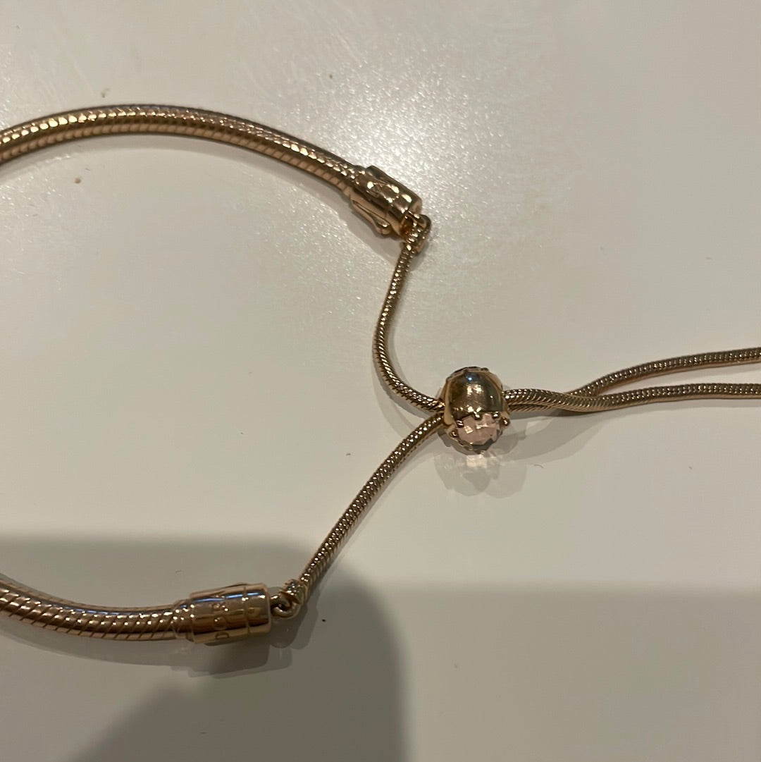Genuine Pandora Rose Gold Pink Peach Blossom Slider Bracelet Adjustable RARE