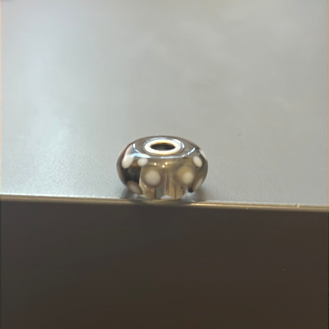 Genuine Trollbeads Grey and White Polka Dot Murano Charm
