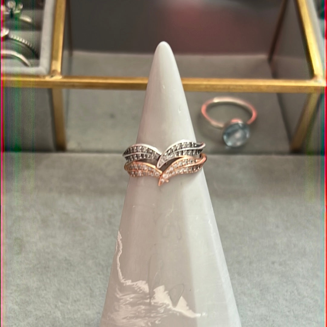 Genuine Pandora Sparkling Leaves Wishbone Stacker Pave Ring 60