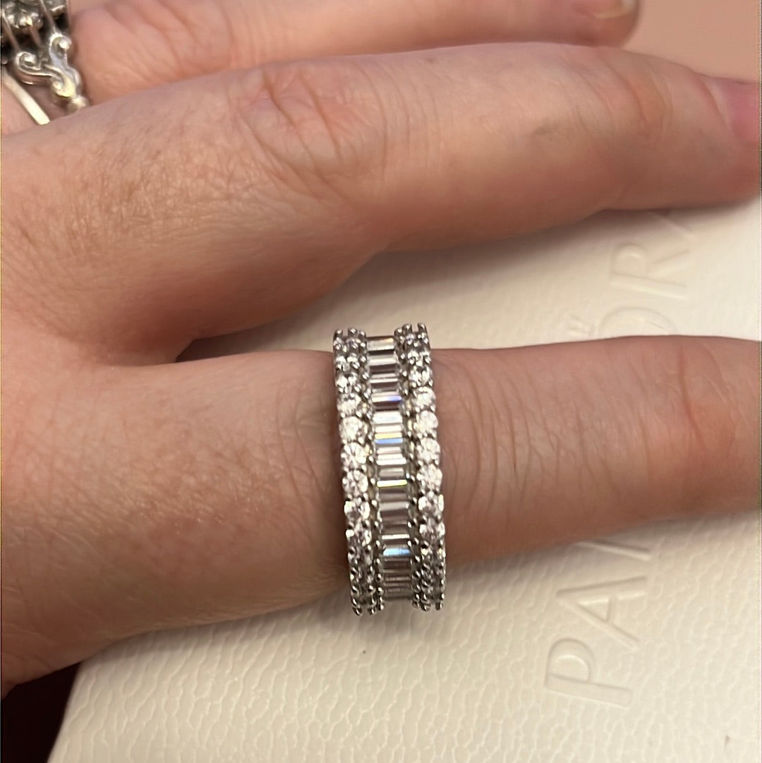 Sterling Silver Huge Clear CZ Pave Line Ring Size 60
