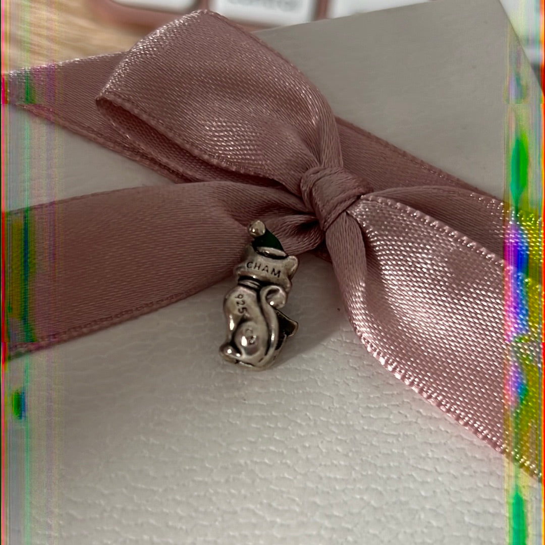 Genuine Chamilia Christmas Winter Cat Enamel Animal Charm