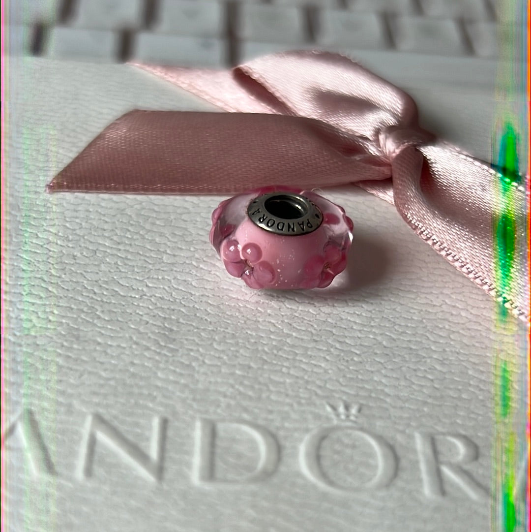 Genuine Pandora Raised Pink Flower Murano Charm