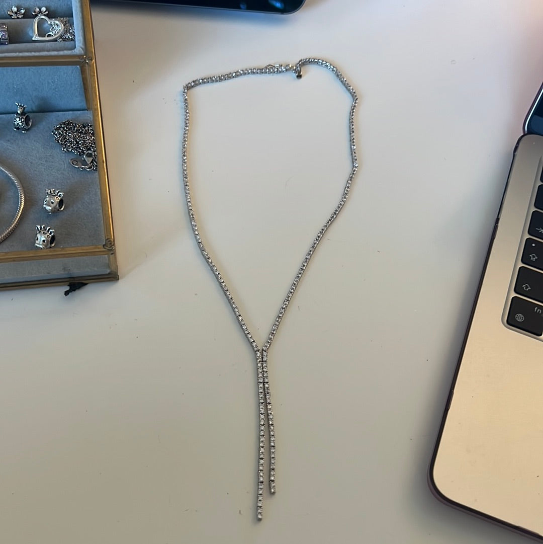 Sterling Silver Beautiful CZ Necklace With Split Drop 45cm
