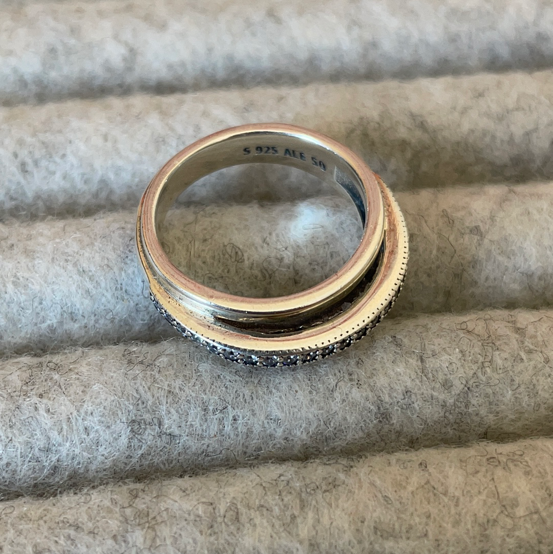 Genuine Pandora Three Layer Ring Pave Size 56