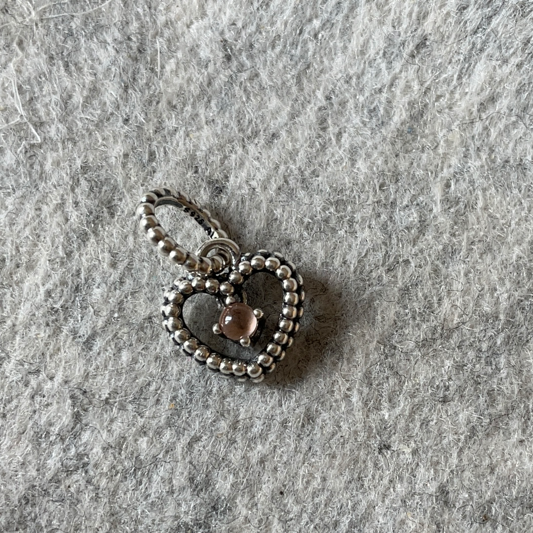 Genuine Pandora Light Dusty Pink Stone Birthstone Beaded Heart Dangle
