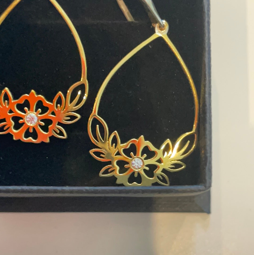 Chamilia Brand New in Box Gold Plated Hibiscus Dangle Earrings