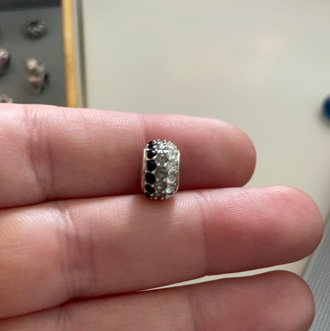 Genuine Chamilia Clear, Silver, and Black Pave Stoned Charm