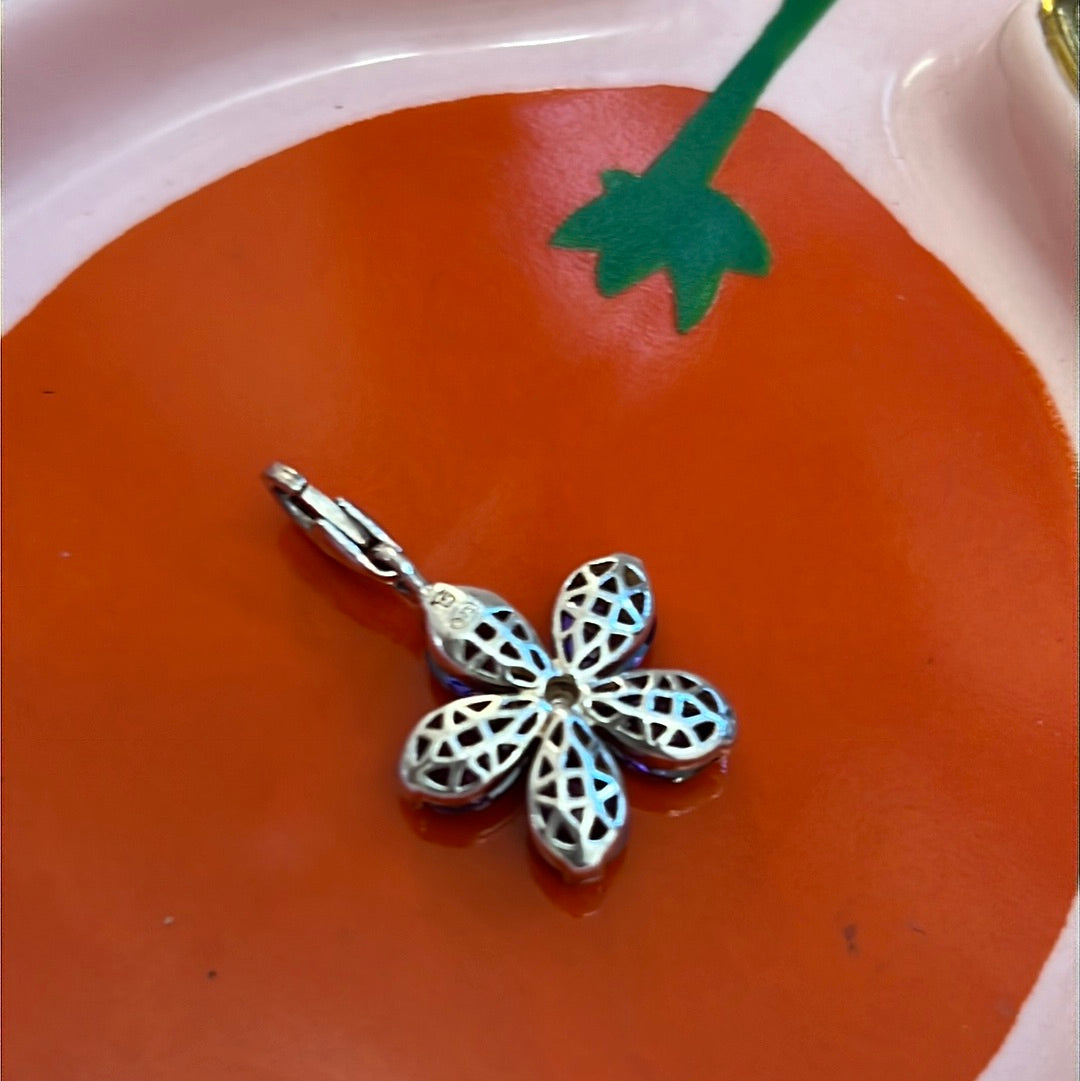 Genuine Thomas Sabo Sterling Silver Dangle Purple Flower Glass Charm