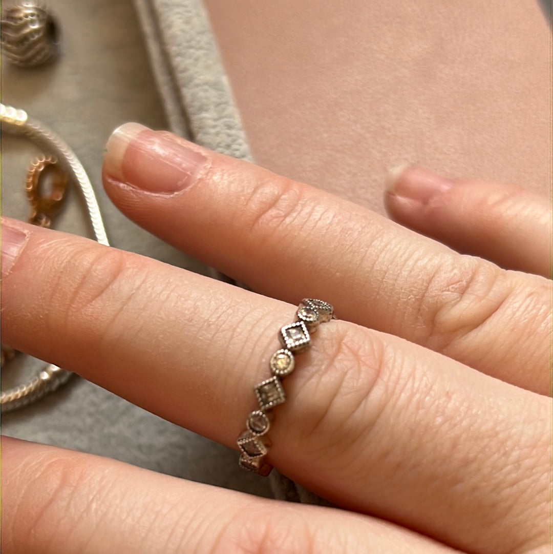 Genuine Pandora Diamond & Circle Pave CZ Eternity Band Stacking Ring 60
