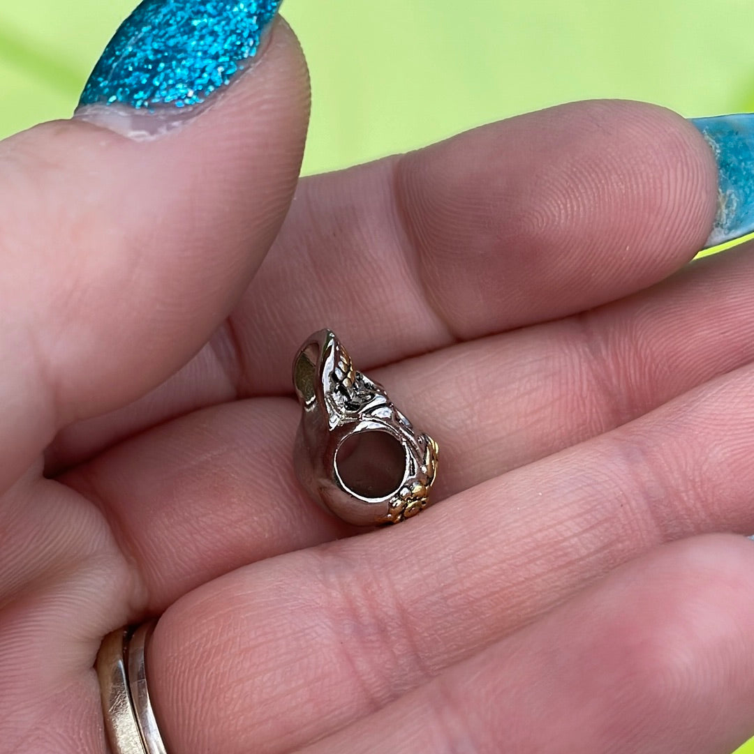 Skull Charm With Gold Tone Roses
