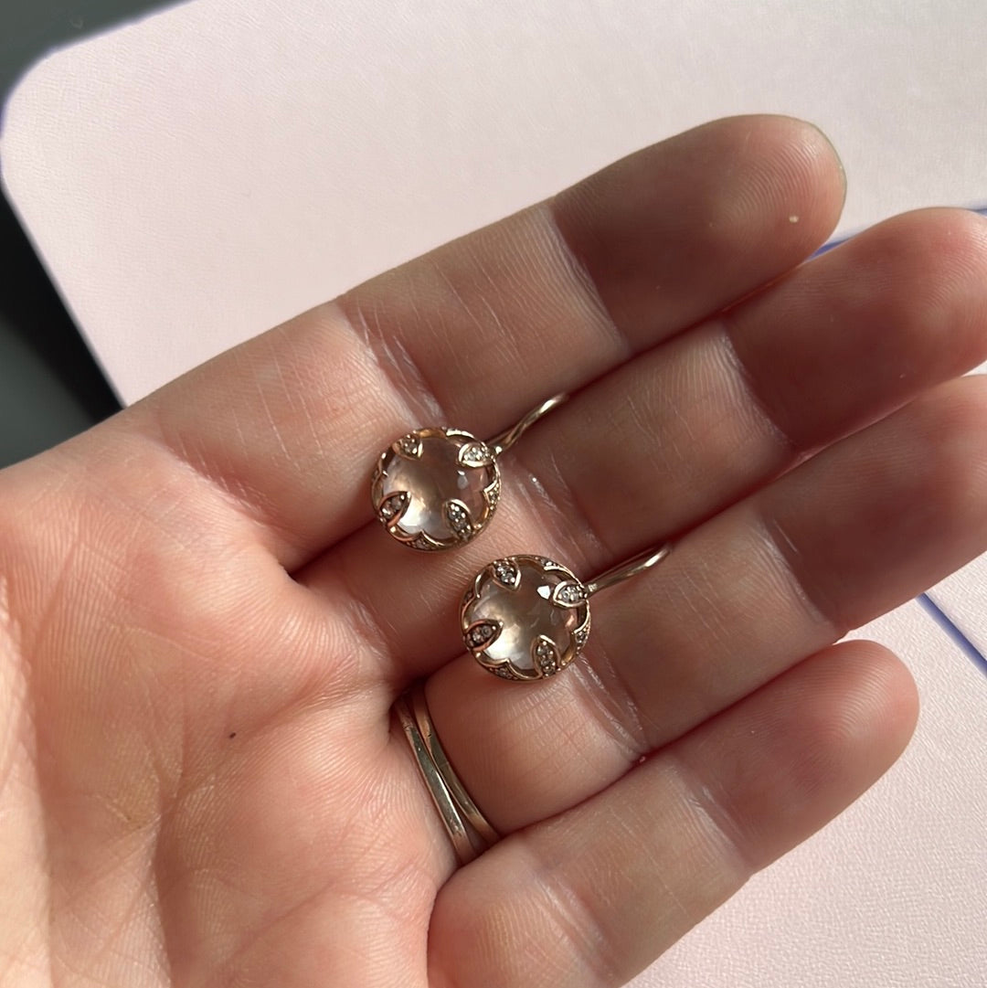 Genuine Thomas Sabo Rose Gold Luna Rose Quartz Pave Earrings Dangle