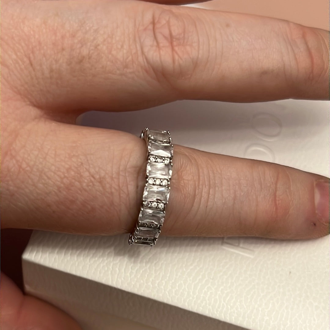 Sterling Silver Large Clear CZ Pave Rectangle Line Ring Size 60