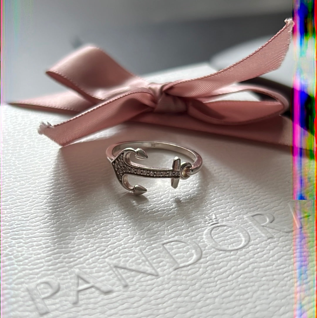 Thomas Sabo Sterling Silver Pave Anchor Ring Size 56