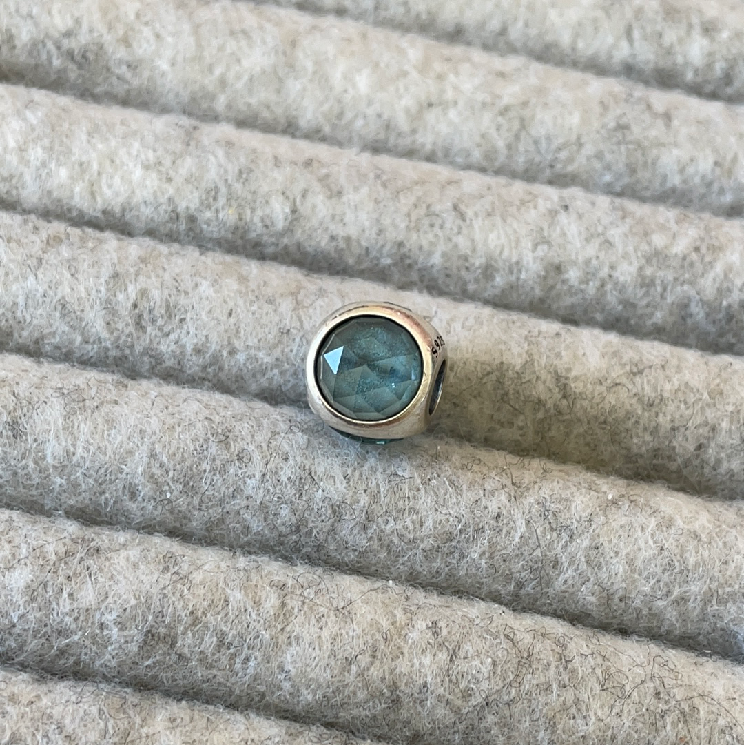 Genuine Pandora Radiant Silver Grey Droplet Stone, Three Stone Charm