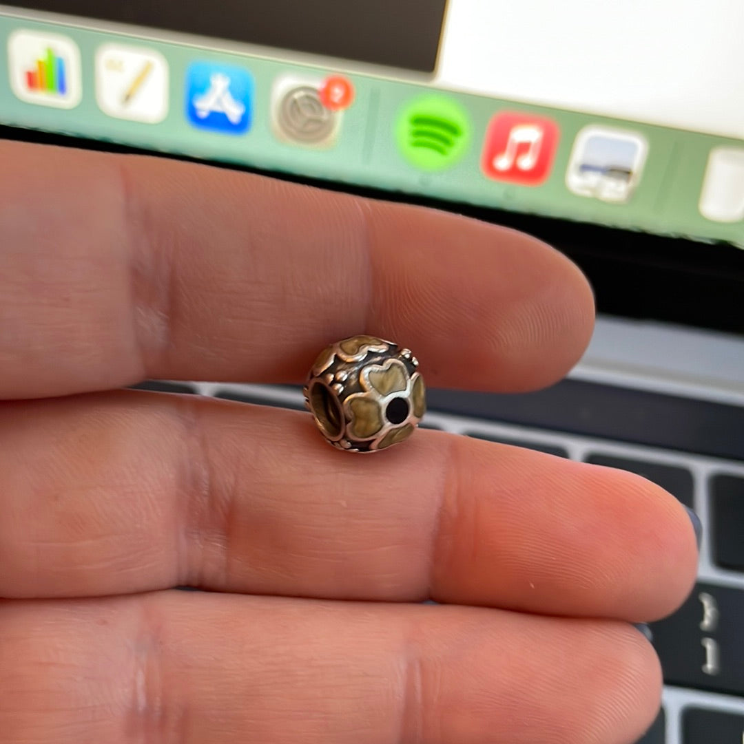 Genuine Pandora Cream and Black Enamel Flower Charm