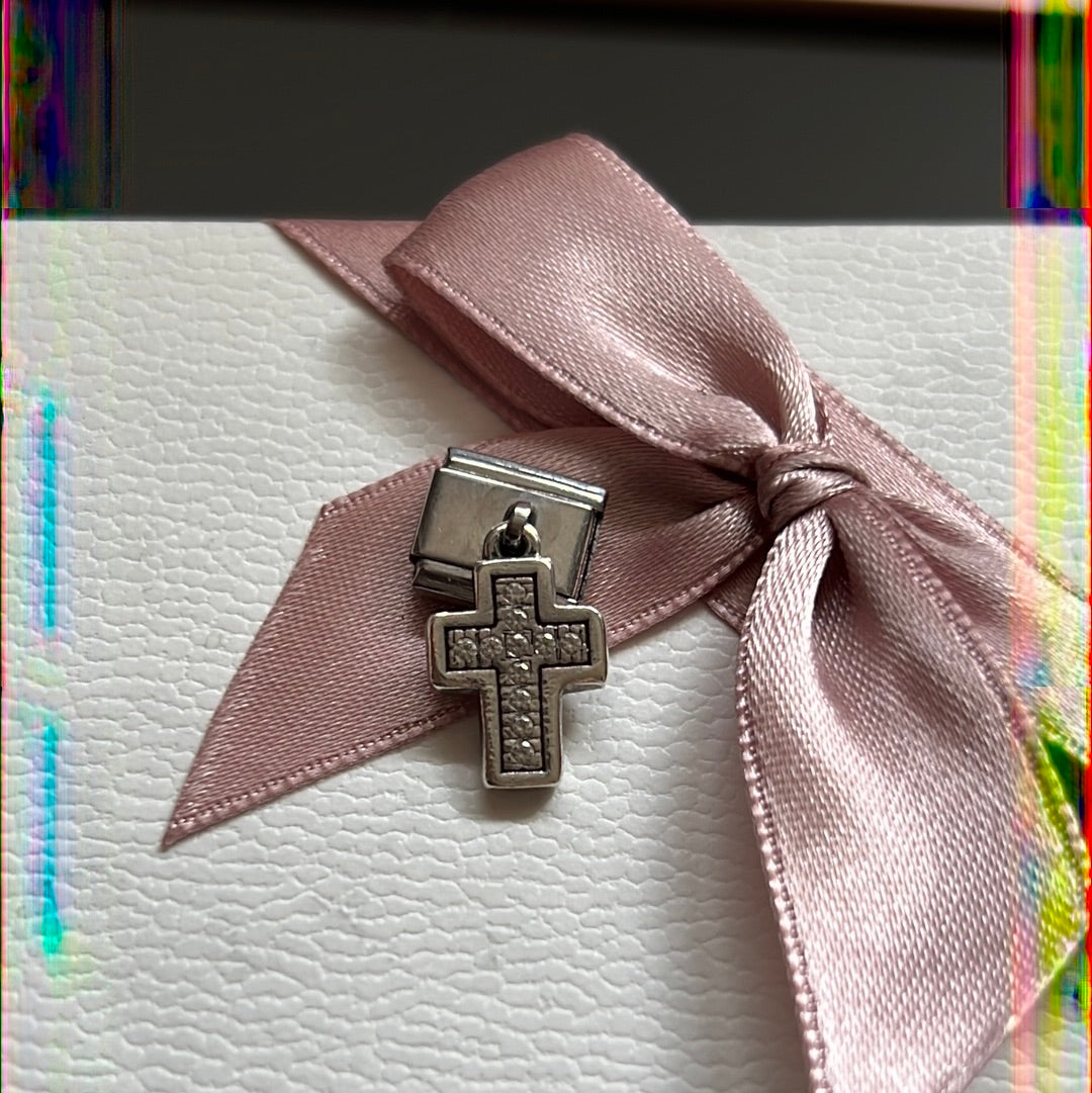 Genuine Nominations Silver Link Charm Dangle Pave Cross