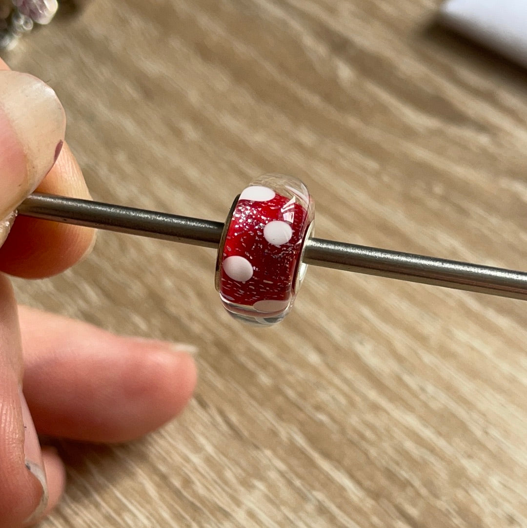 Genuine Chamilia Murano Red sparkle and White Polka Dot