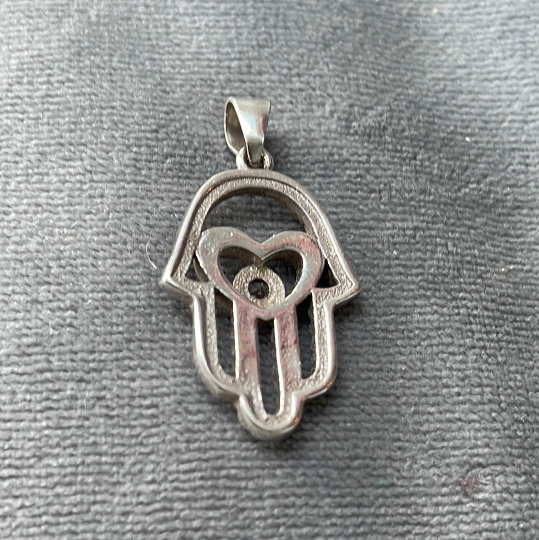 Sterling Silver Pave CZ Hamsa Hand Protection Sterling Silver Necklace Pendanr