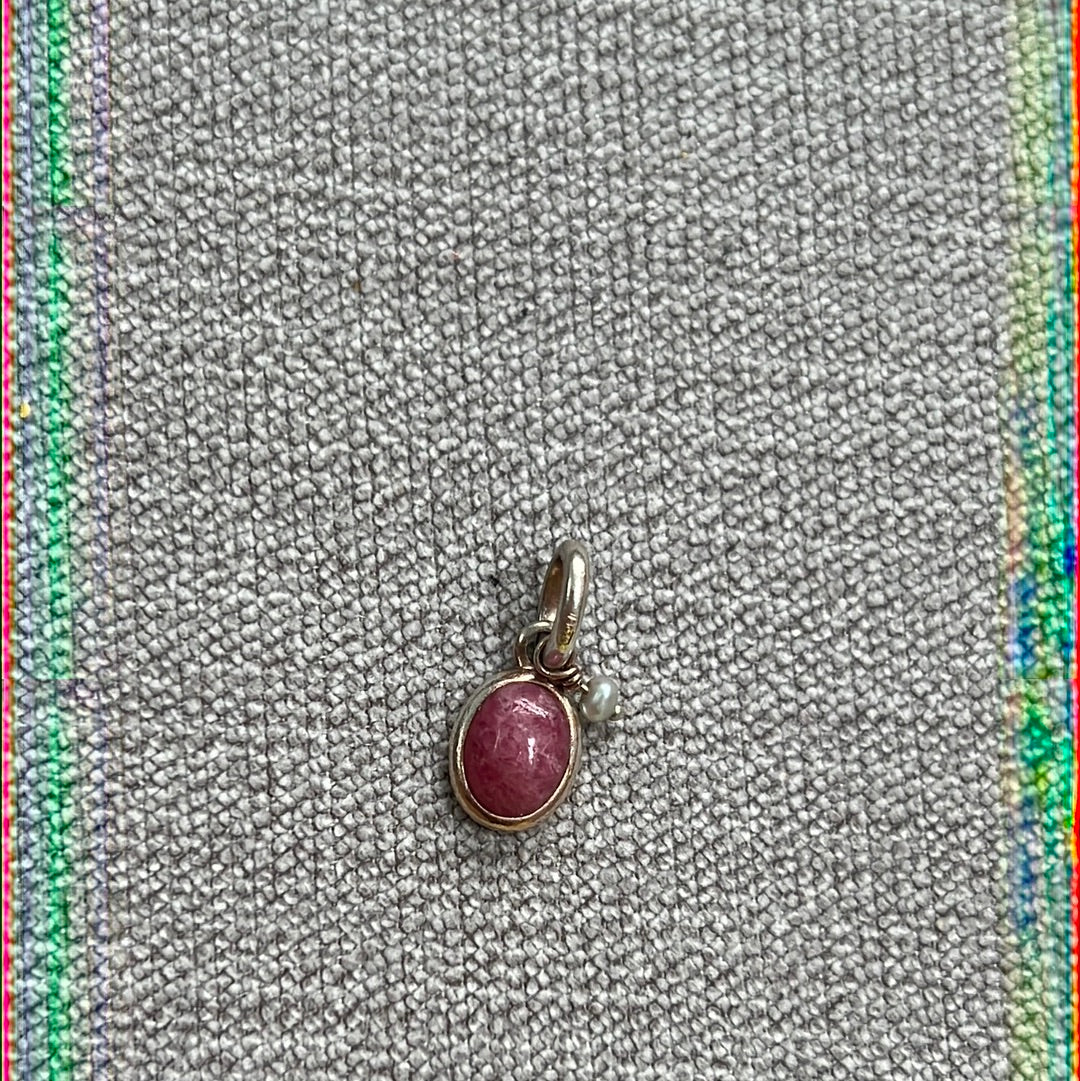 Unbranded Sterling Silver Little Pink Stone and Pearl Pendant Charm