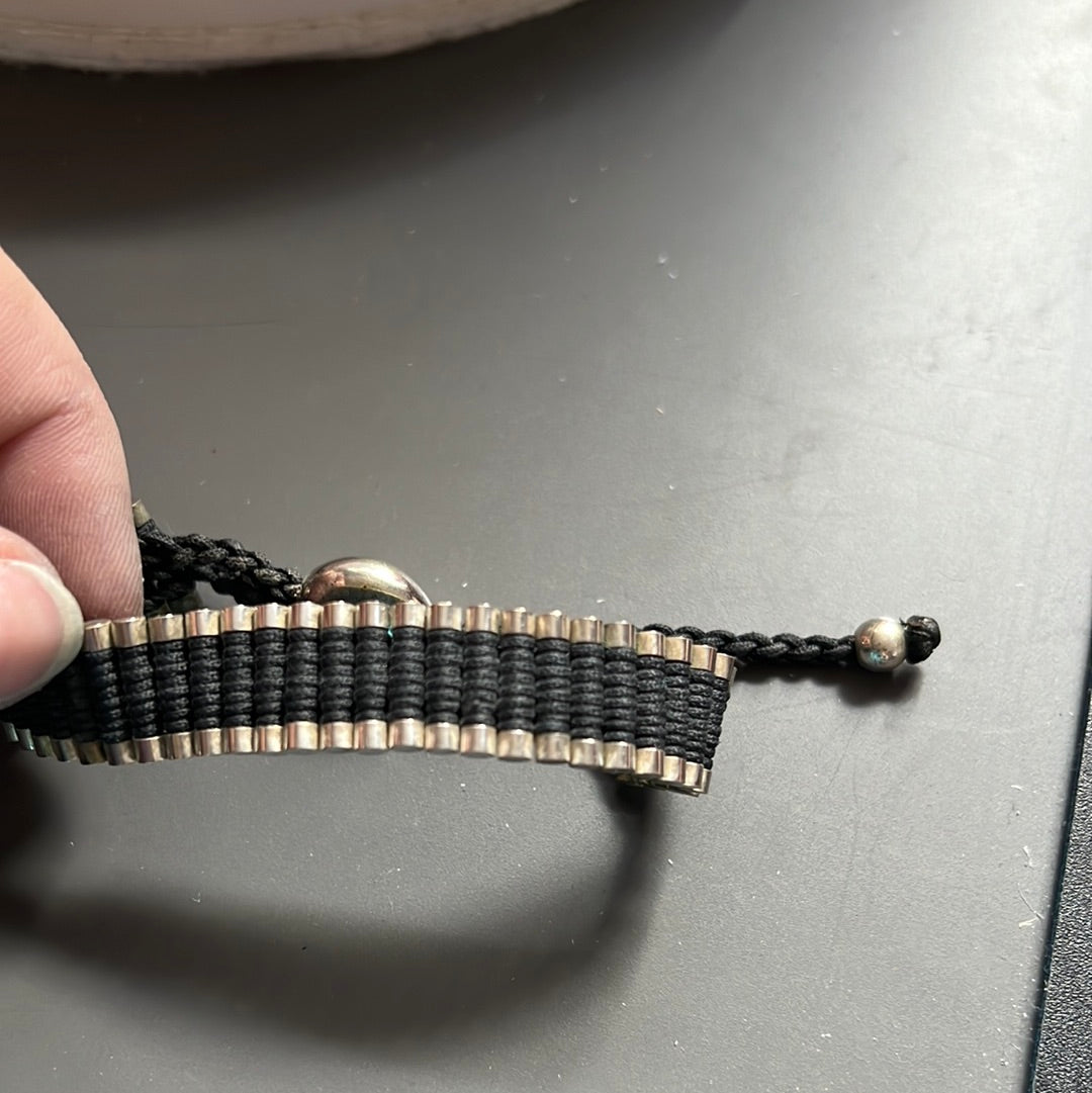 Genuine Links of London Sterling Silver Black Bracelet Cord Friendship Bar
