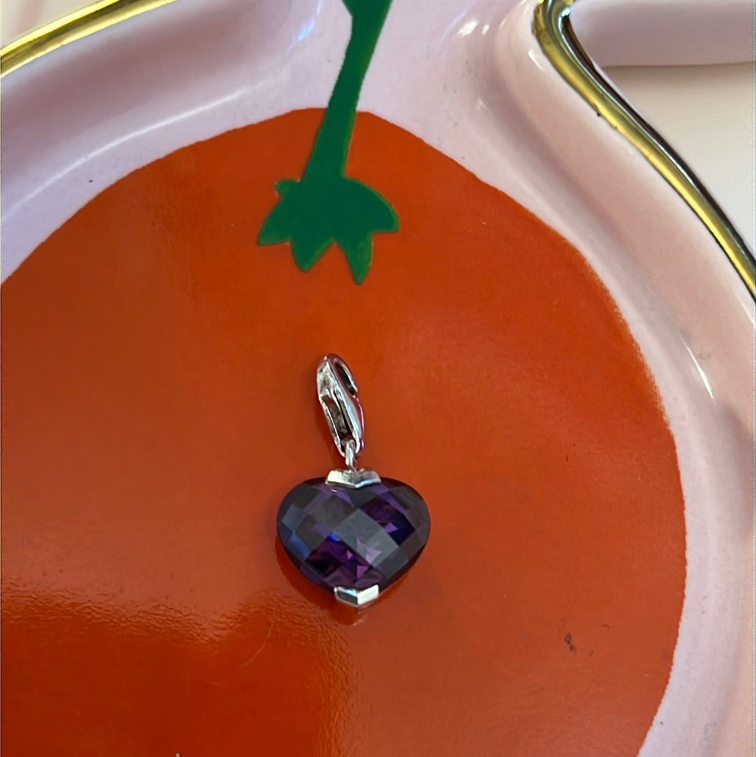Genuine Thomas Sabo Sterling Silver Dangle Purple Glass Heart Charm