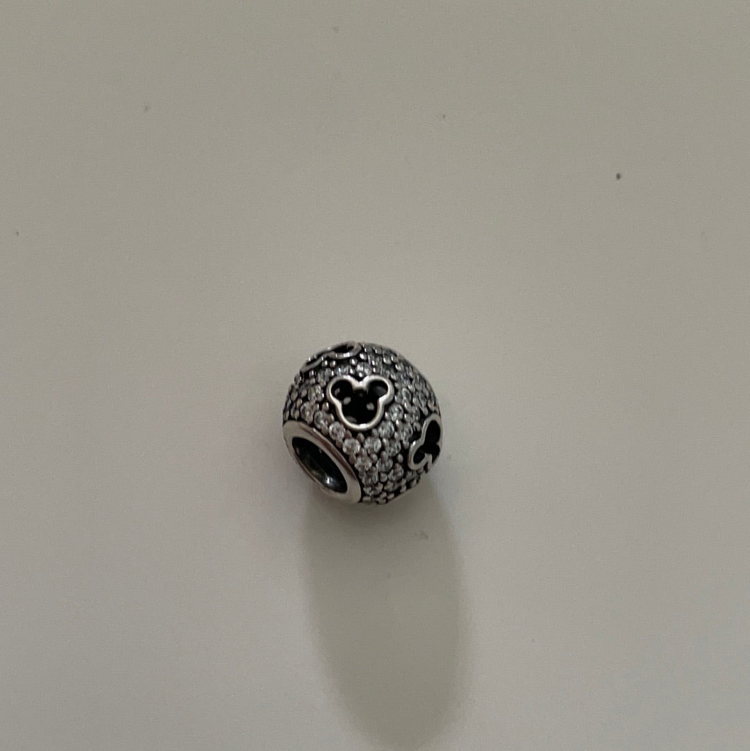 Genuine Pandora Disney Pave Clear Mickey Mouse Head Openwork Charm