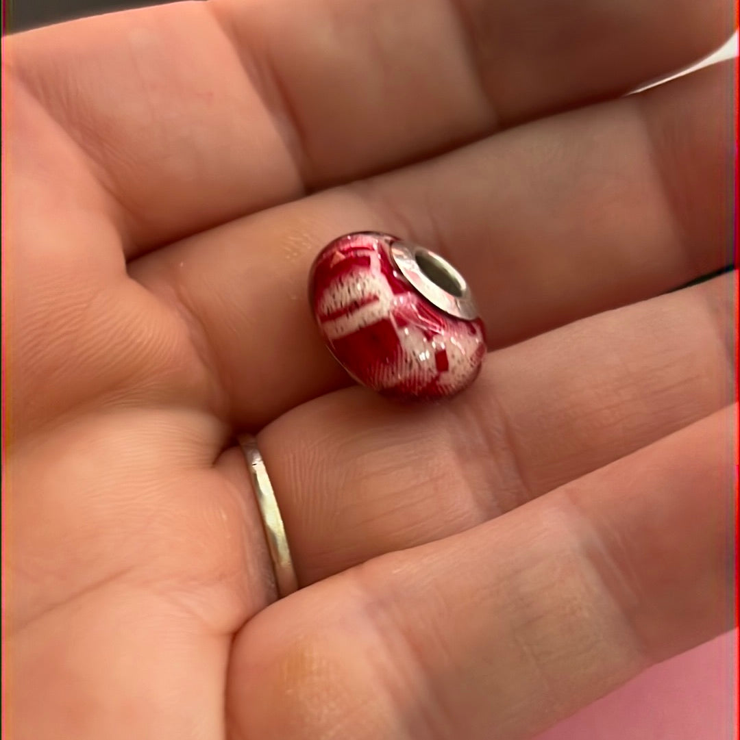 Genuine Italian Glass Murano Red White and Glitter Charm