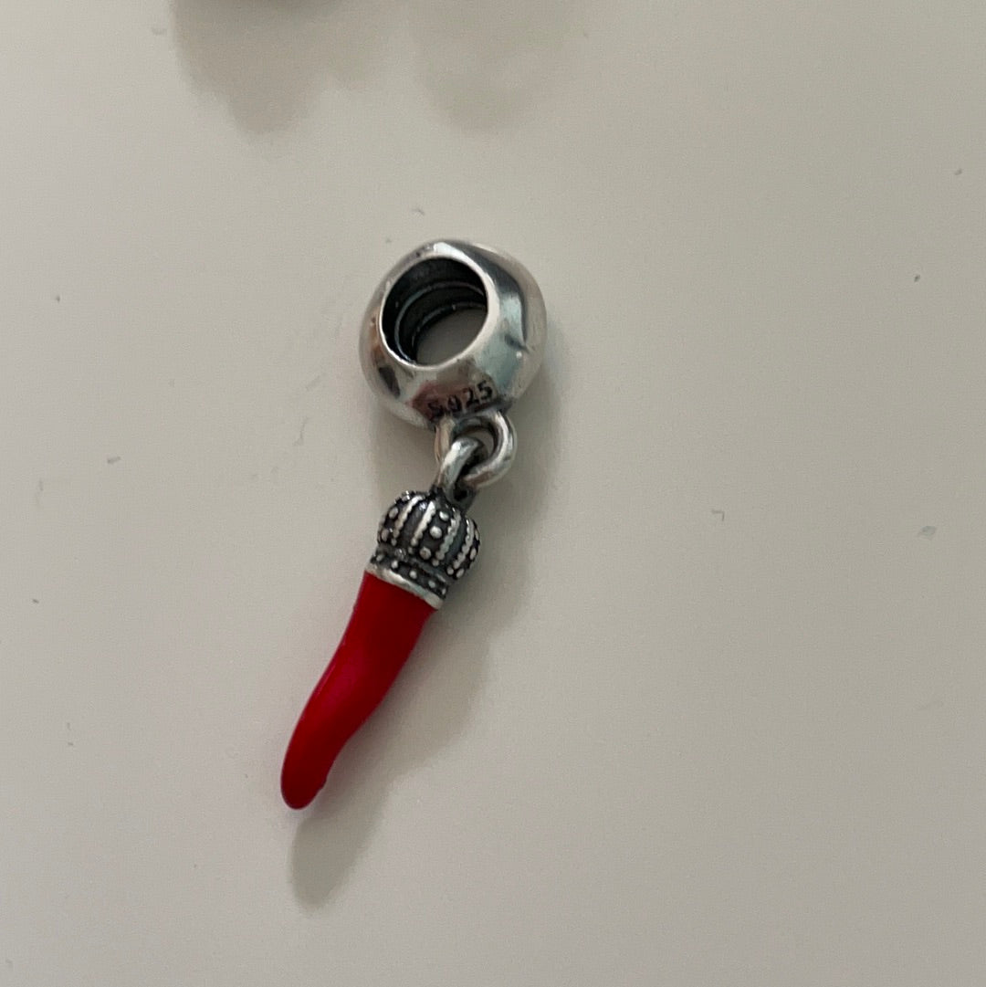 Genuine Pandora Red Enamel Horn Chilli Pepper Dangle Charm