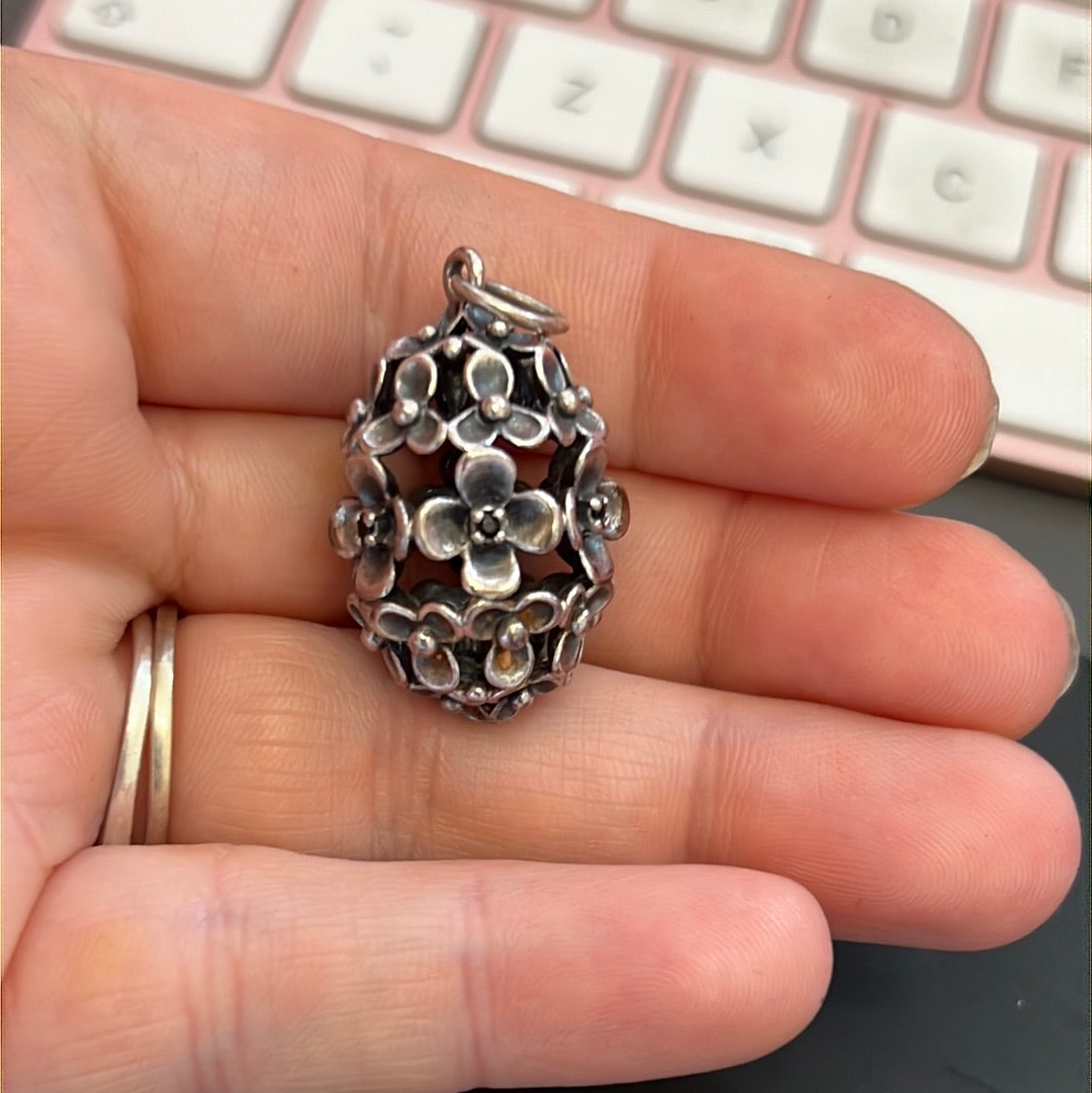 Genuine Pandora HTF Rare Wanda's Garden Flower Cage Black Crystal Pendant Necklace with 90cm Chain