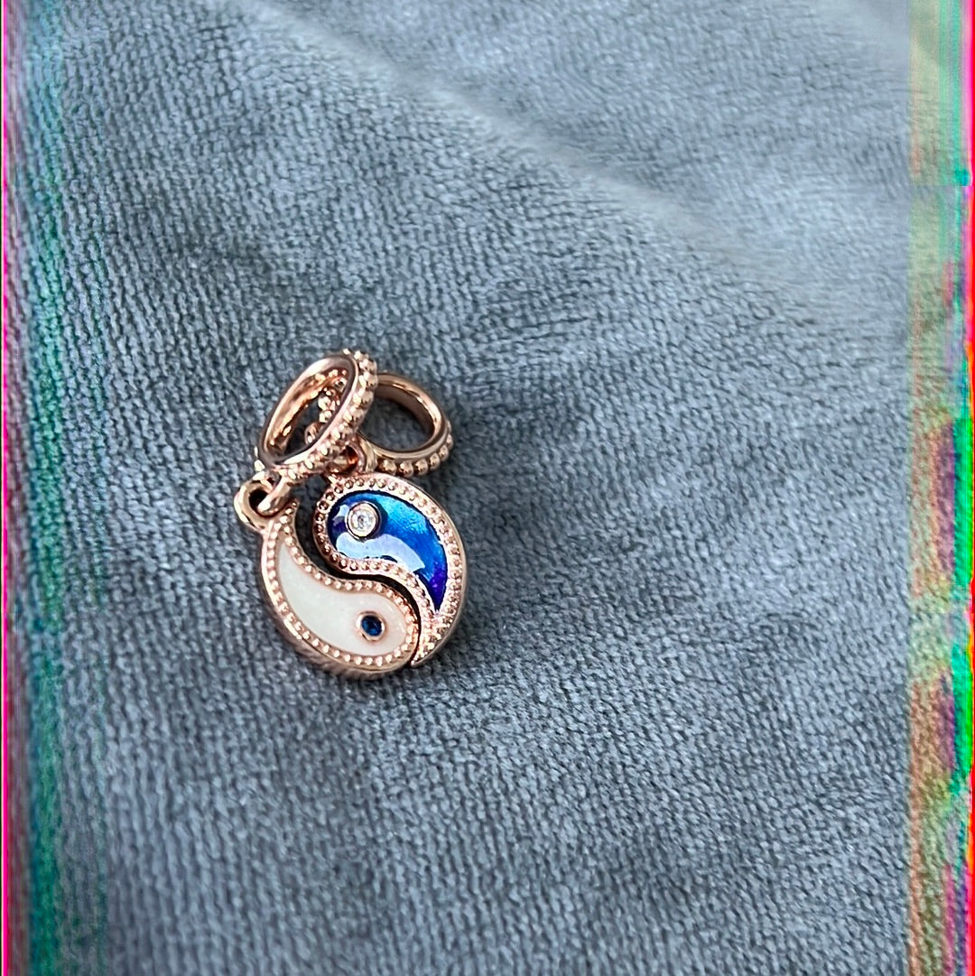 Genuine Pandora Yin and Yang Peace Double Rose Gold Charms With CZ Dangle