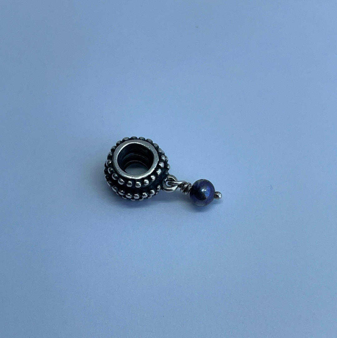 Genuine Pandora Grey Shimmer Pearl Retired Droplet Charm