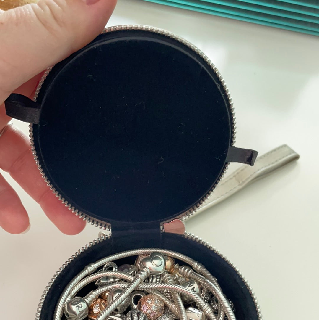 Genuine Pandora Metallic Bronze Mini Travel Rose Zipped Jewellery Box Retired Promo With Handle