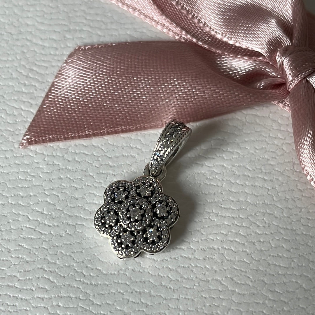 Genuine Pandora Pave Flower Charm with Pave Petals Pendant