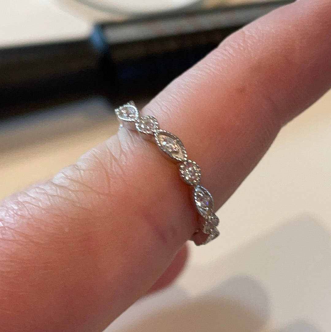 Sterling Silver Cz Pave Band of Circle and Oval Band Ring Size 56