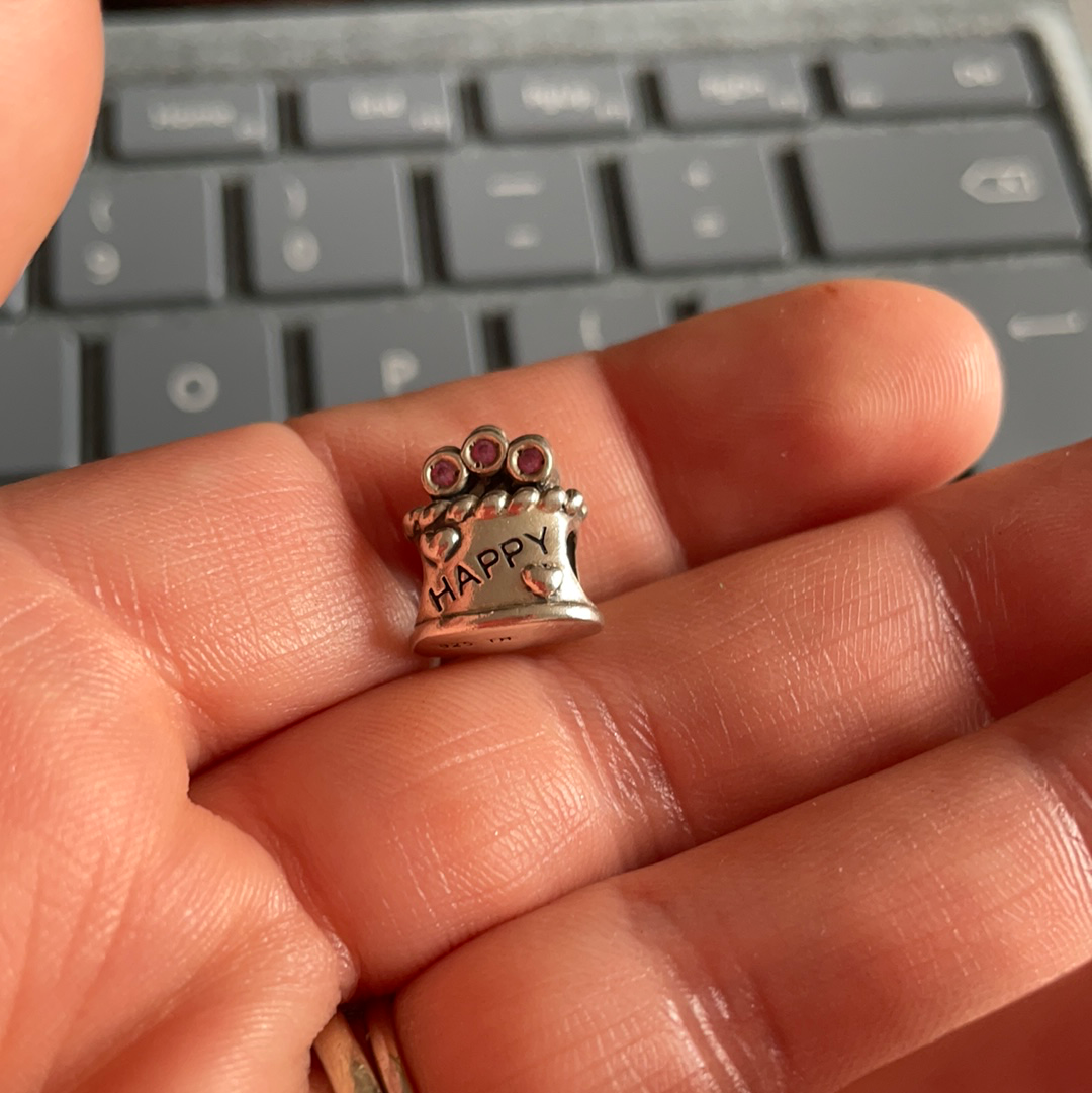 Genuine Chamilia Happy Birthday Cake Present Charm with Pink Stones