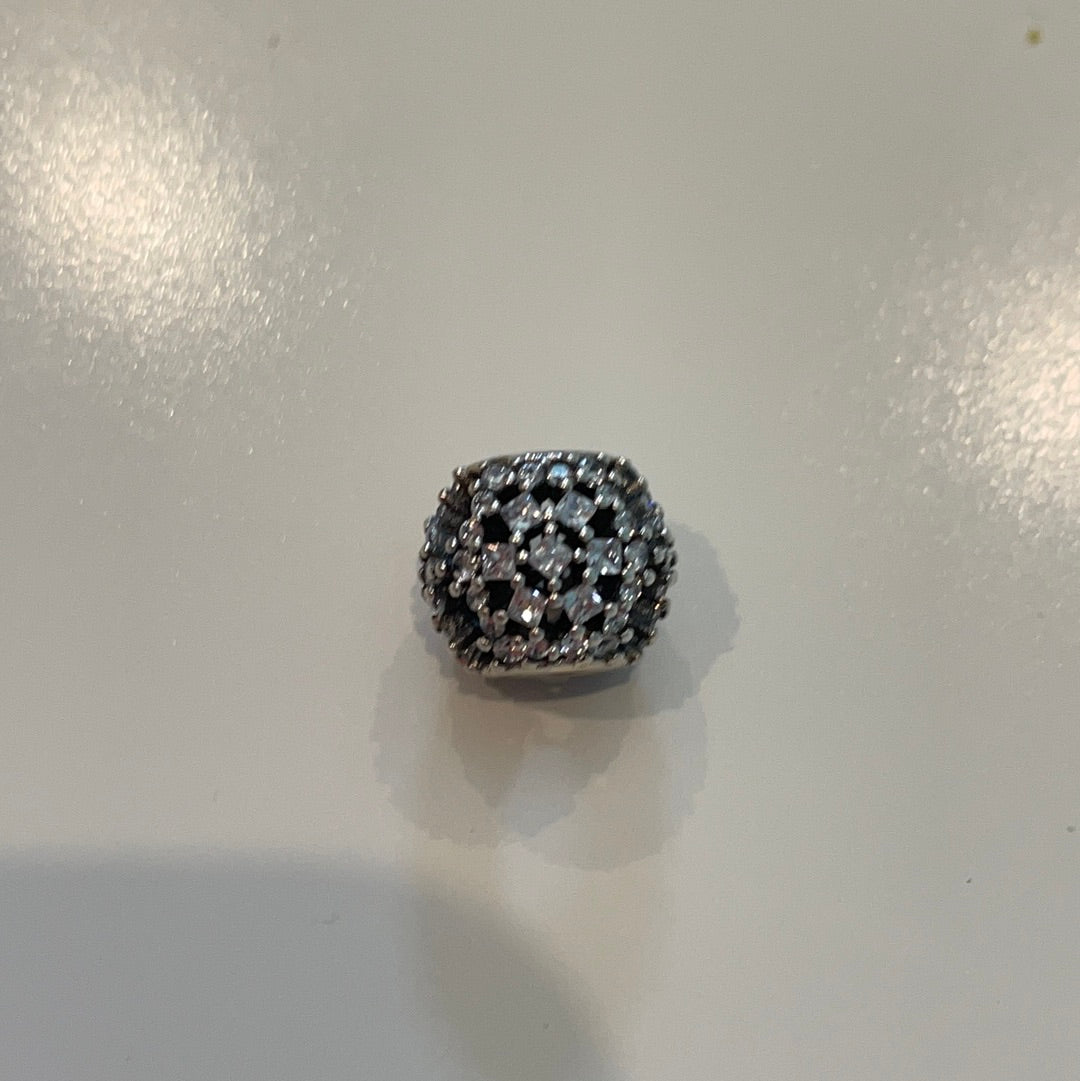 Genuine Pandora Sparkle Pave Open Work Snowflake Ball Charm