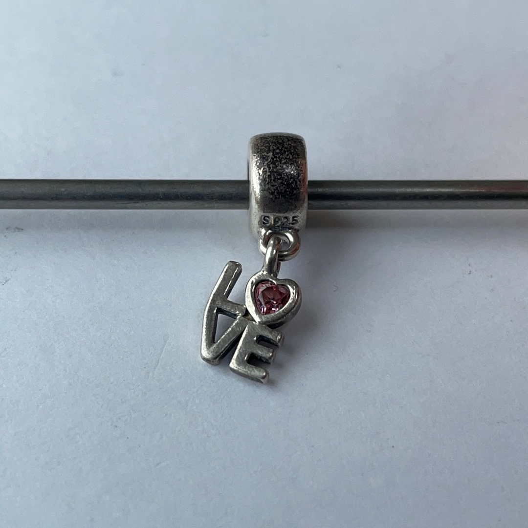 Genuine Pandora Love Word Dangle Pave Charm With Pink CZ