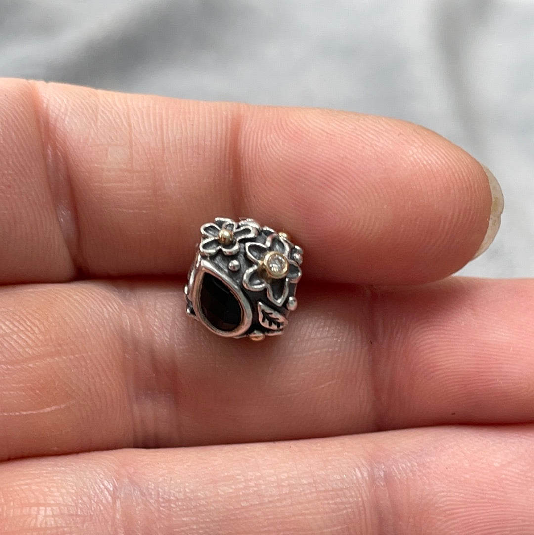 Genuine Pandora Black Onyx Charm Dew Drop RARE HTF