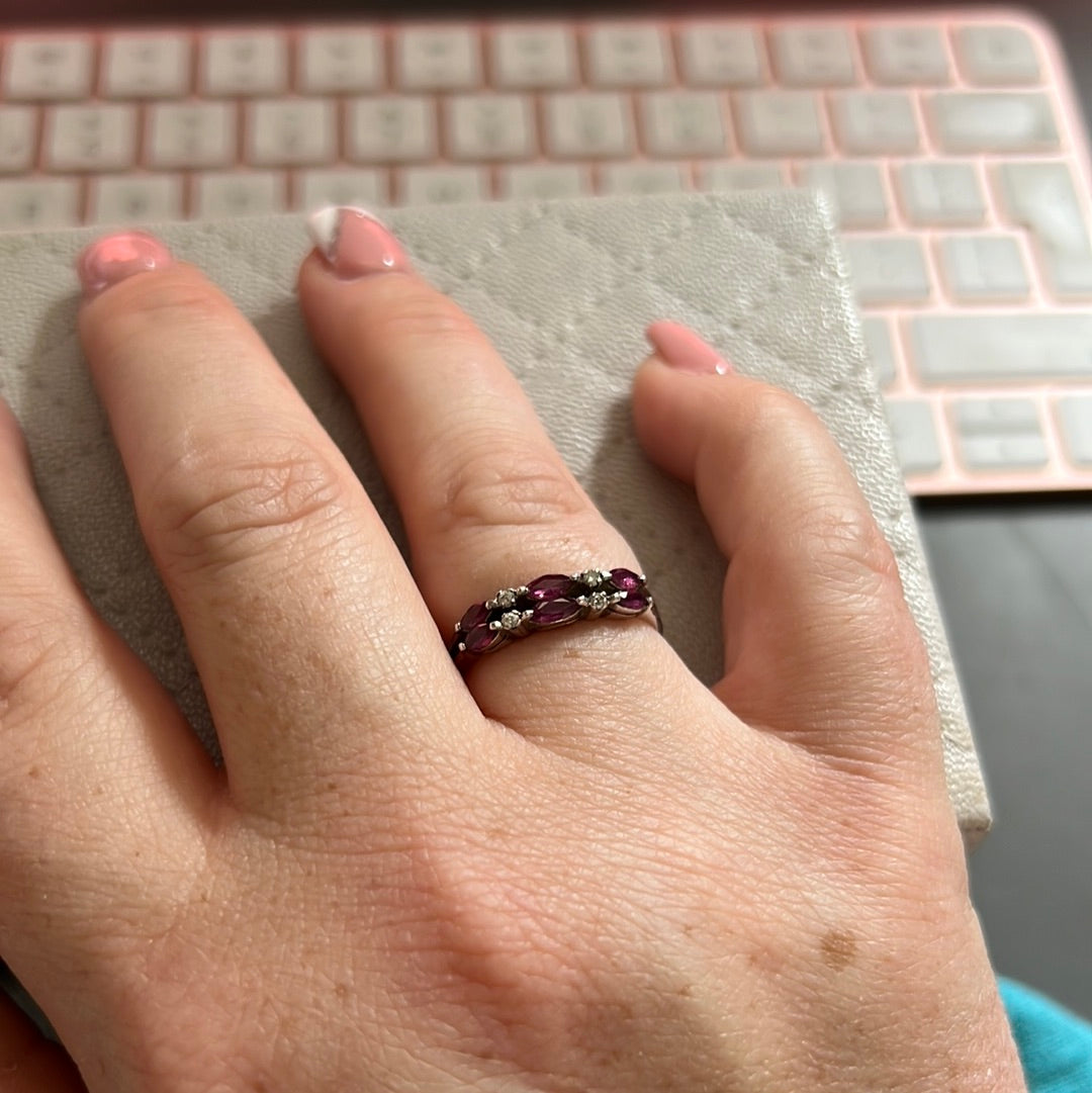Unbranded Sterling Silver Pink and Clear CZ Ring Double Layer Size 54 Statement