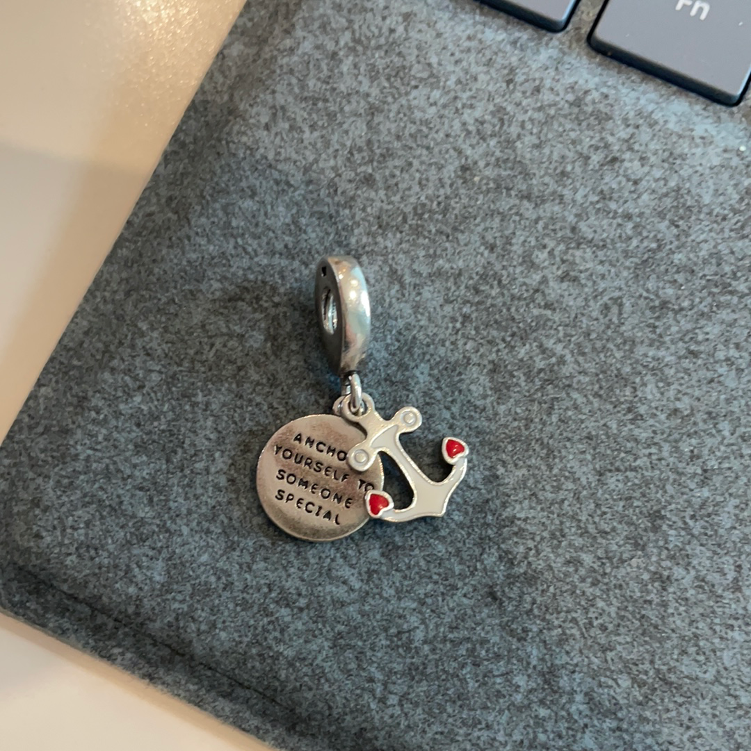 Genuine Pandora Anchor Enamel Double Dangle Charm