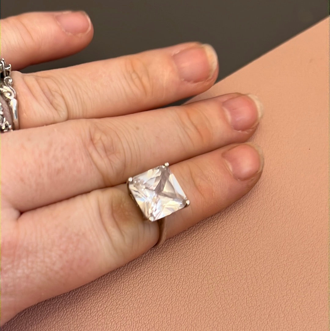 Sterling Silver Huge Clear CZ Ring Size 50