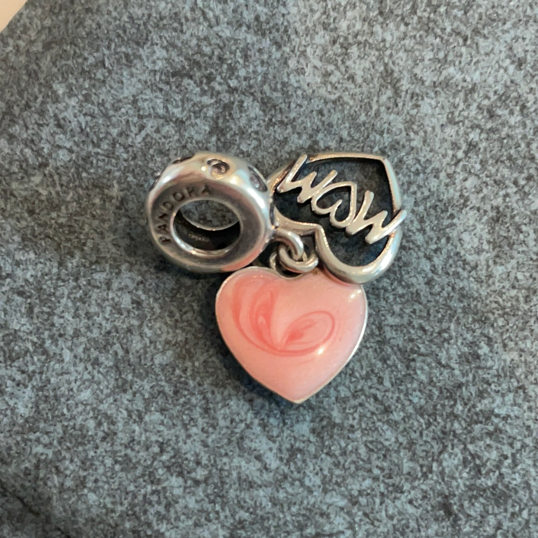 Genuine Pandora Mother Mum Mummy Mama Charm With Pink Enamel Dangle