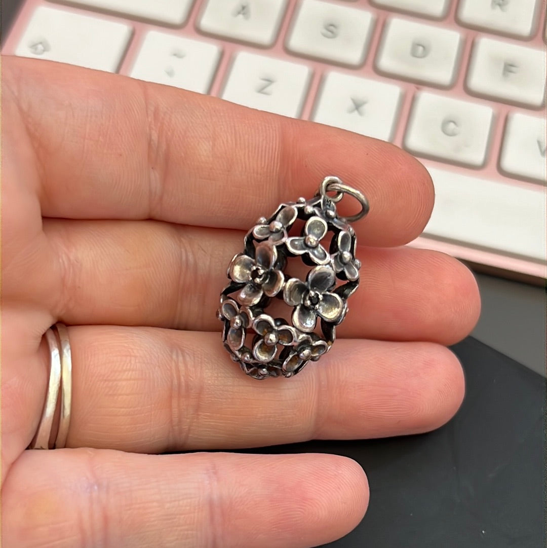 Genuine Pandora HTF Rare Wanda's Garden Flower Cage Black Crystal Pendant Necklace with 90cm Chain