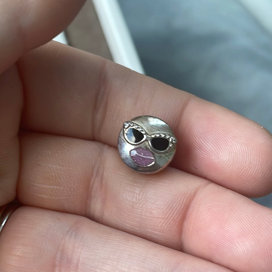 Genuine Pandora Kissing Face Emoji Charm with Pink Enamel Sunglasses