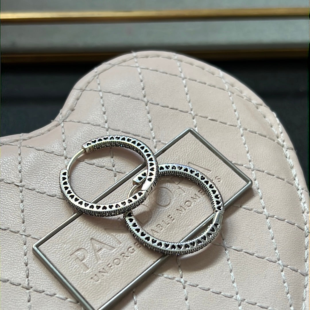 Genuine Pandora Radiant Extra Large Heart Pave earrings Hoops