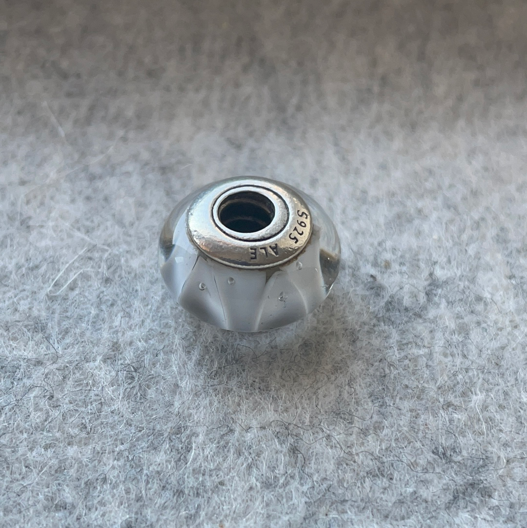 Genuine Pandora White Bubble and Triangle Glass Murano Charm