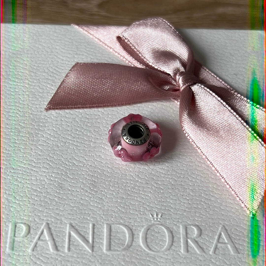 Genuine Pandora Raised Pink Flower Murano Charm